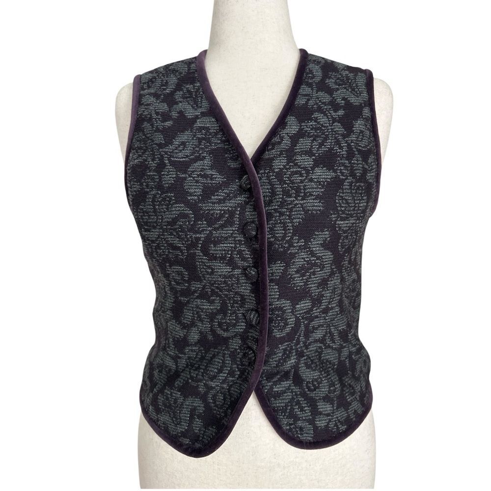 VTG Talbots Women’s Vest Size 6 Made in USA Wool Blend Jacquard Floral Purple